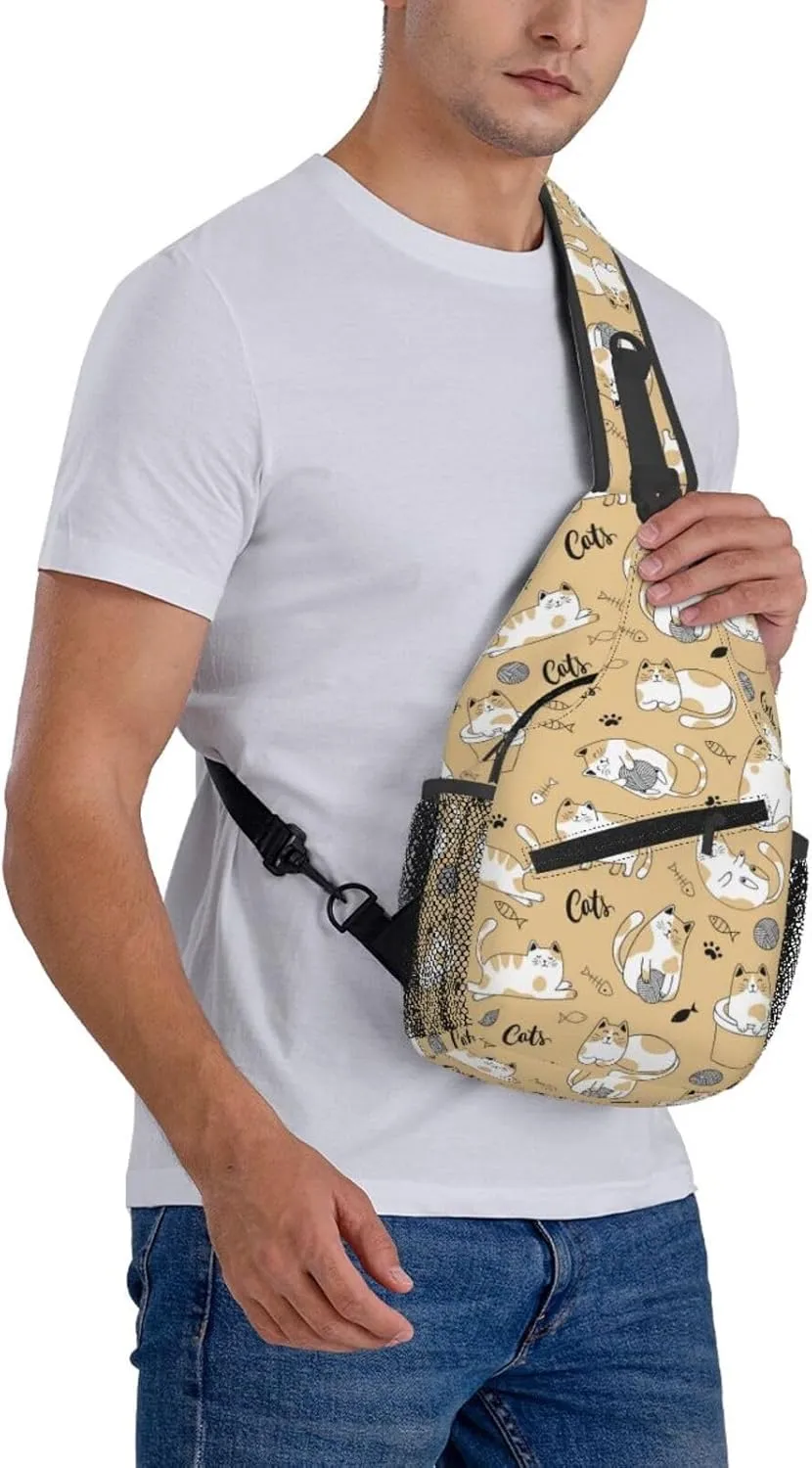 Cute Cat Sling Backpack,Fashion Shoulder Bags Adjustable Crossbody Chest Bag for Women Men Travel Hiking Daypack