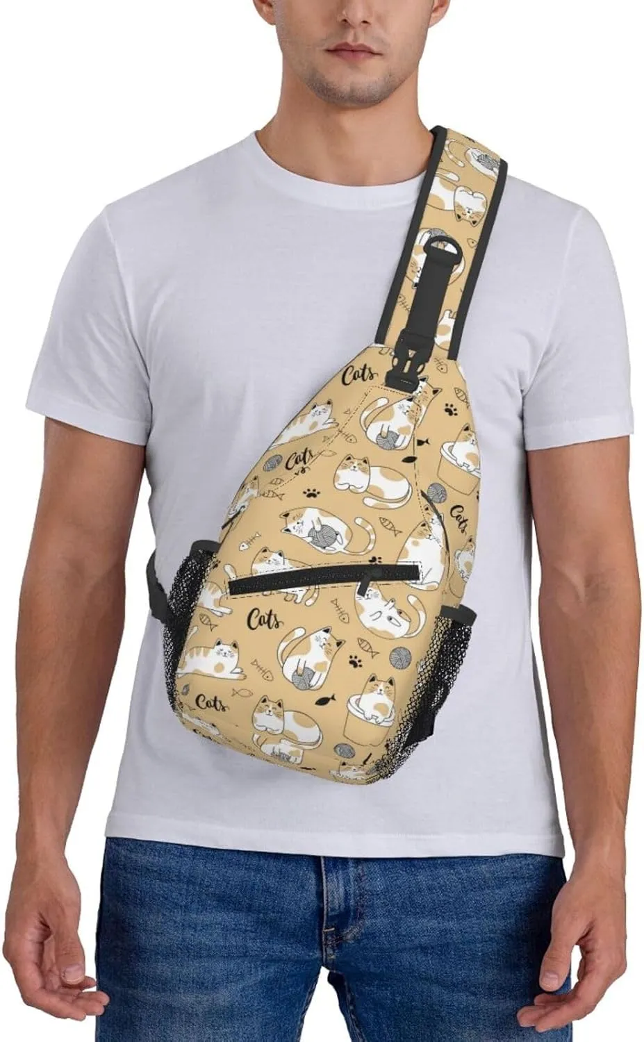 Cute Cat Sling Backpack,Fashion Shoulder Bags Adjustable Crossbody Chest Bag for Women Men Travel Hiking Daypack