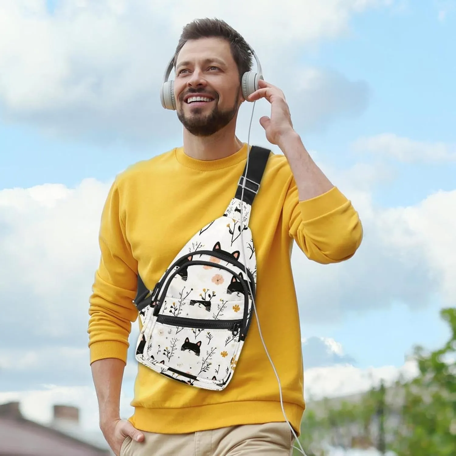 Cute Cat with Flower (3) Sling Backpack Bag