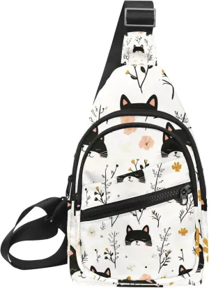Cute Cat with Flower (3) Sling Backpack Bag