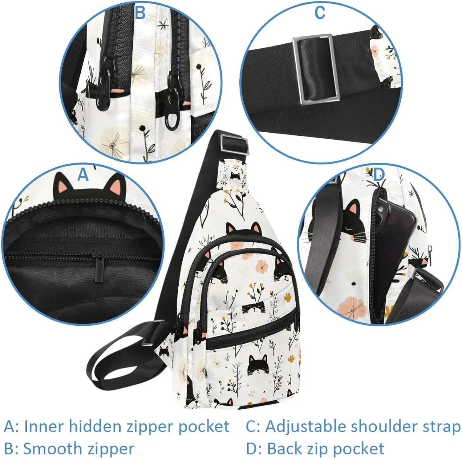 Cute Cat with Flower (3) Sling Backpack Bag