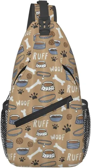 Cute Dog Bone Bowl Woof Paw Crossbody Chest Bag Lightweight Sling Daypackstravel Hiking Cycling For Men Women