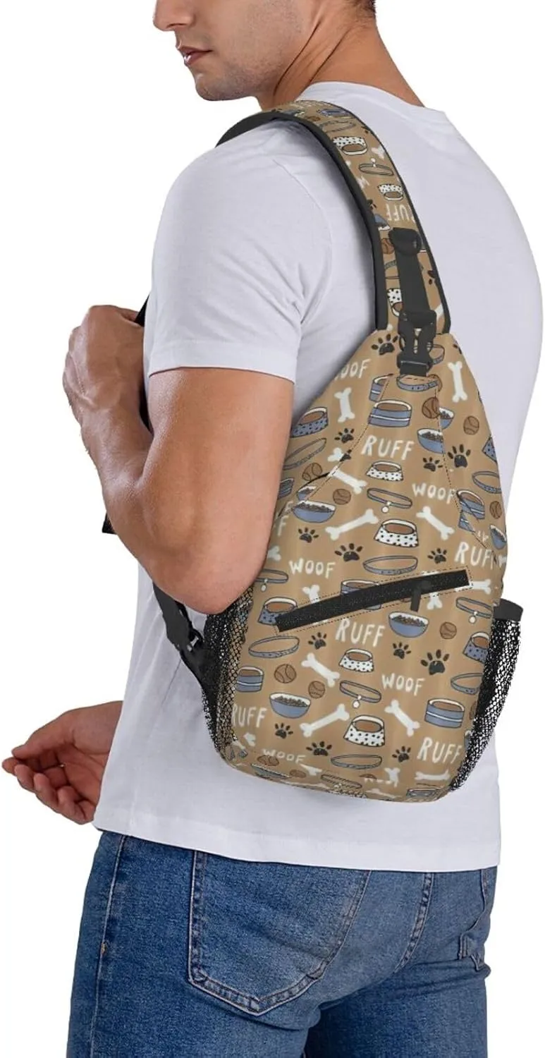 Cute Dog Bone Bowl Woof Paw Crossbody Chest Bag Lightweight Sling Daypackstravel Hiking Cycling For Men Women
