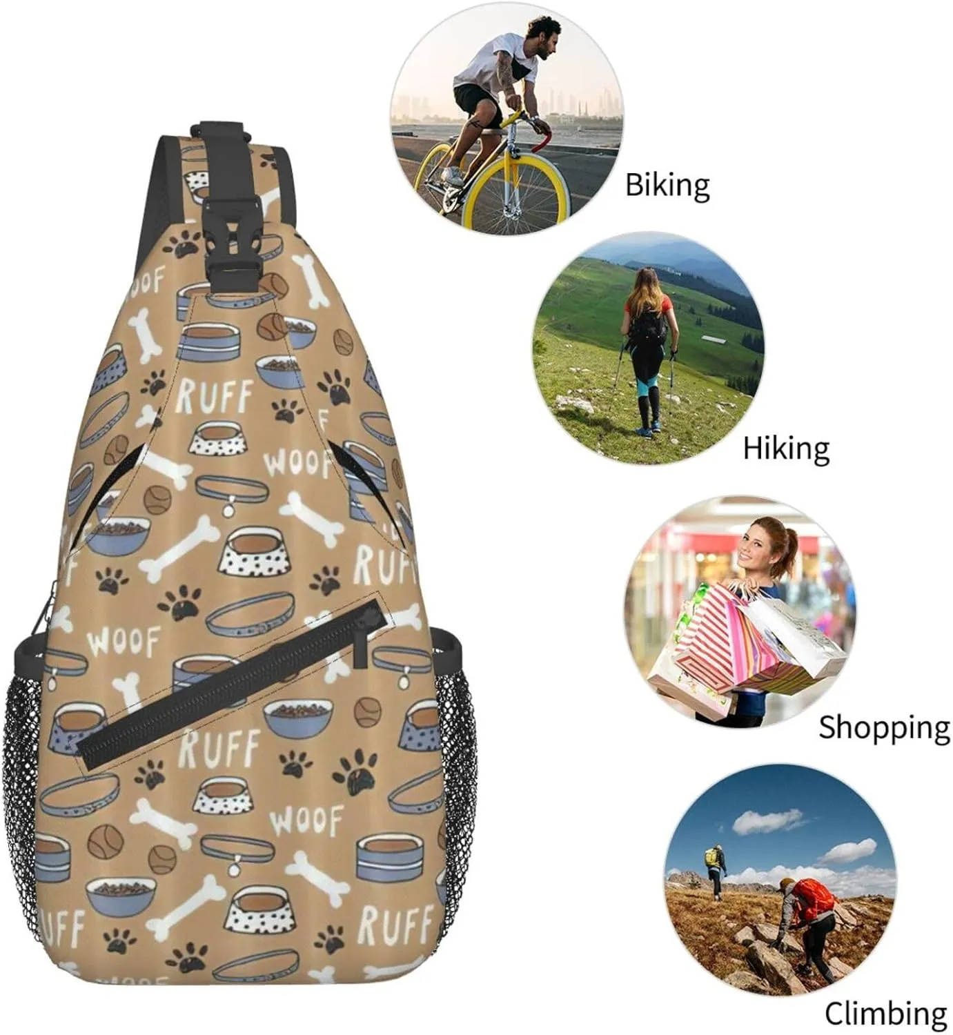 Cute Dog Bone Bowl Woof Paw Crossbody Chest Bag Lightweight Sling Daypackstravel Hiking Cycling For Men Women