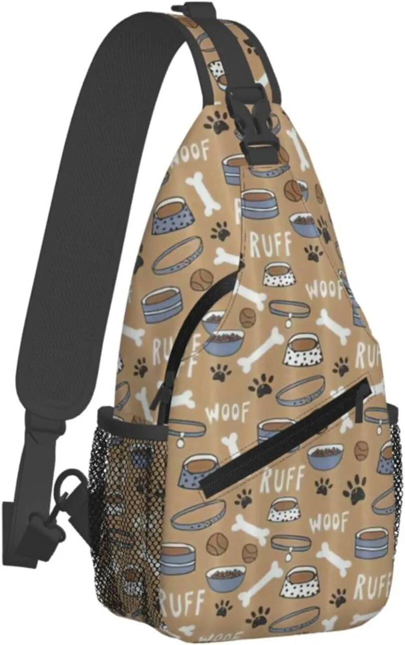 Cute Dog Bone Bowl Woof Paw Crossbody Chest Bag Lightweight Sling Daypackstravel Hiking Cycling For Men Women