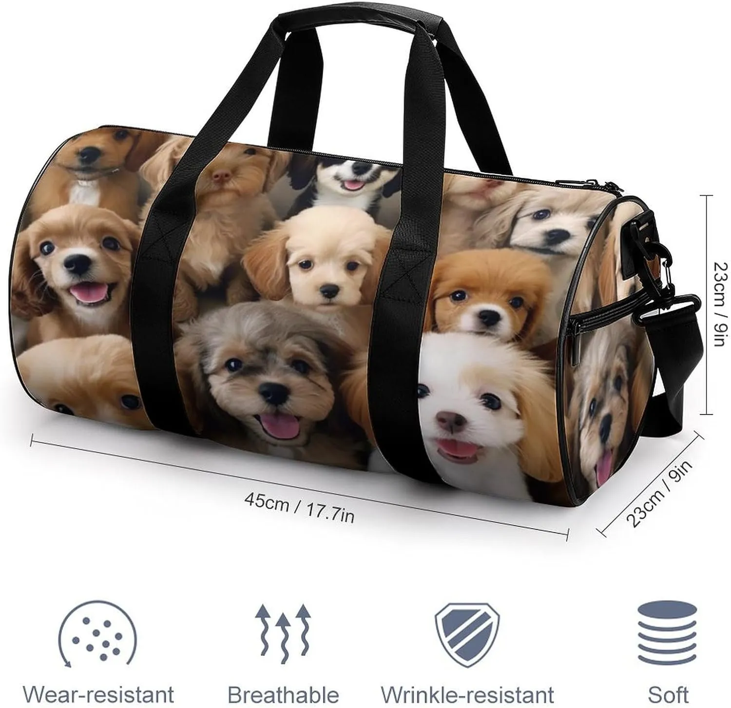 Cute Dogs Gym Bag Small Travel Duffle Bag with Compartment Carry On Weekender Bag for Women Men