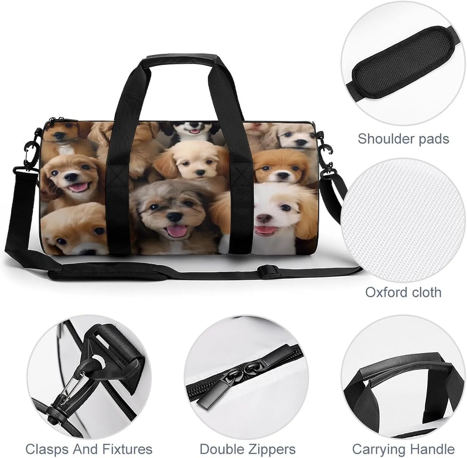 Cute Dogs Gym Bag Small Travel Duffle Bag with Compartment Carry On Weekender Bag for Women Men