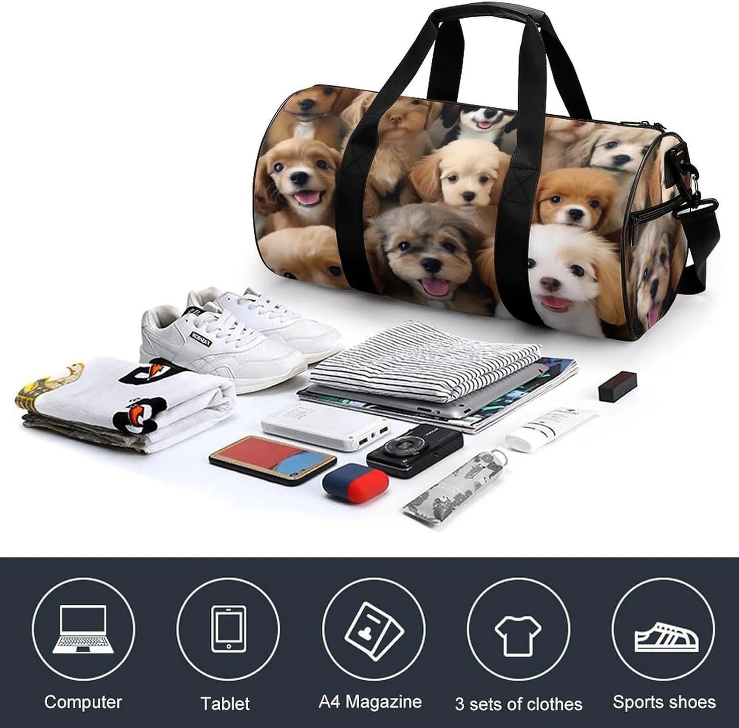 Cute Dogs Gym Bag Small Travel Duffle Bag with Compartment Carry On Weekender Bag for Women Men