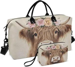 Cute Highland Cow Garland Travel Duffel Bag Gym Bag Sports Tote Bag with Multiple Interior Pockets Shoulder Weekender Bag for Women Men with Toiletry Bag 20.5”x 7.9”x 13.8”