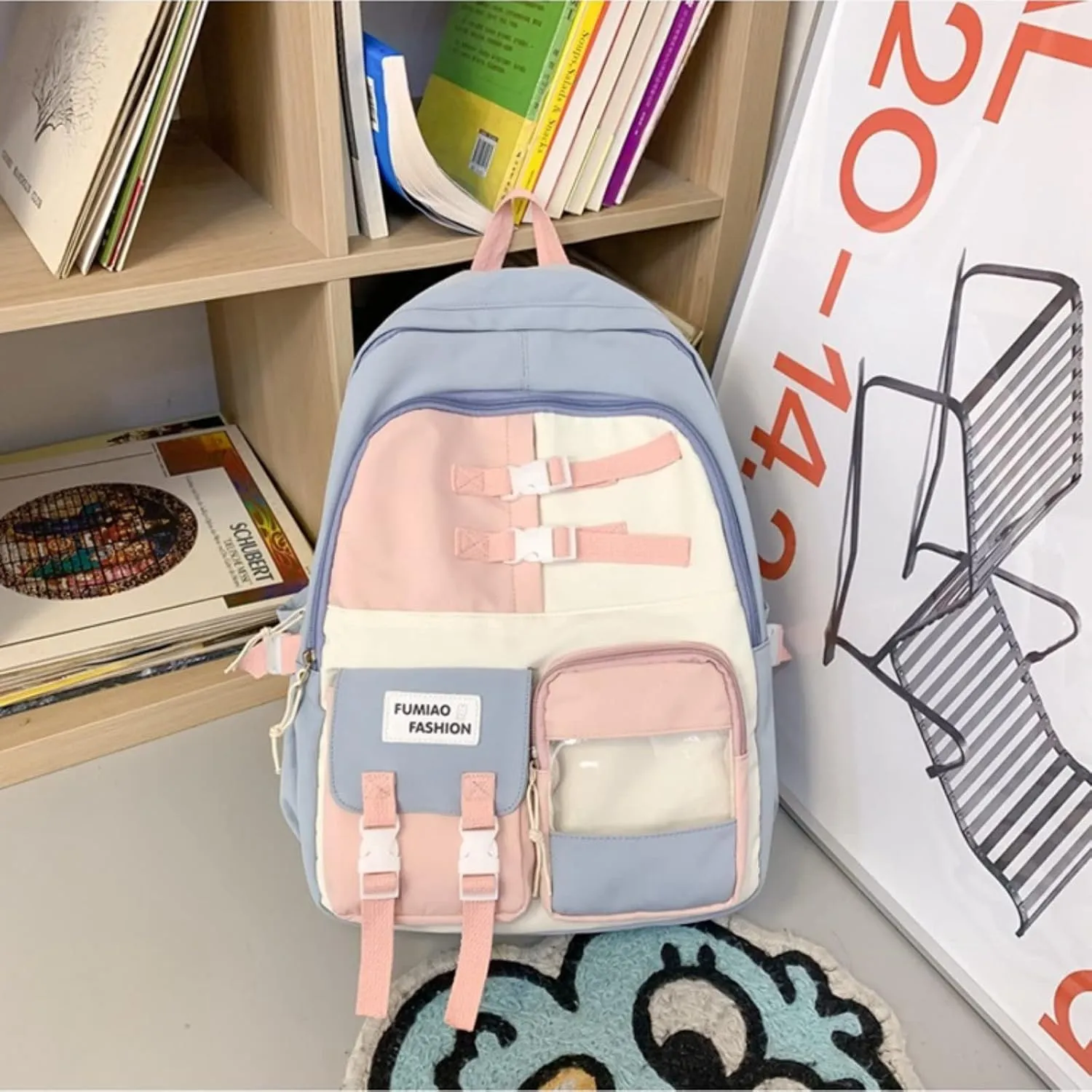 Cute Kawaii Backpack for Girl Boys, Back To School Gift Shoulder Bags Backpack Aesthetic Laptop Schoolbag for Teens(Blue)