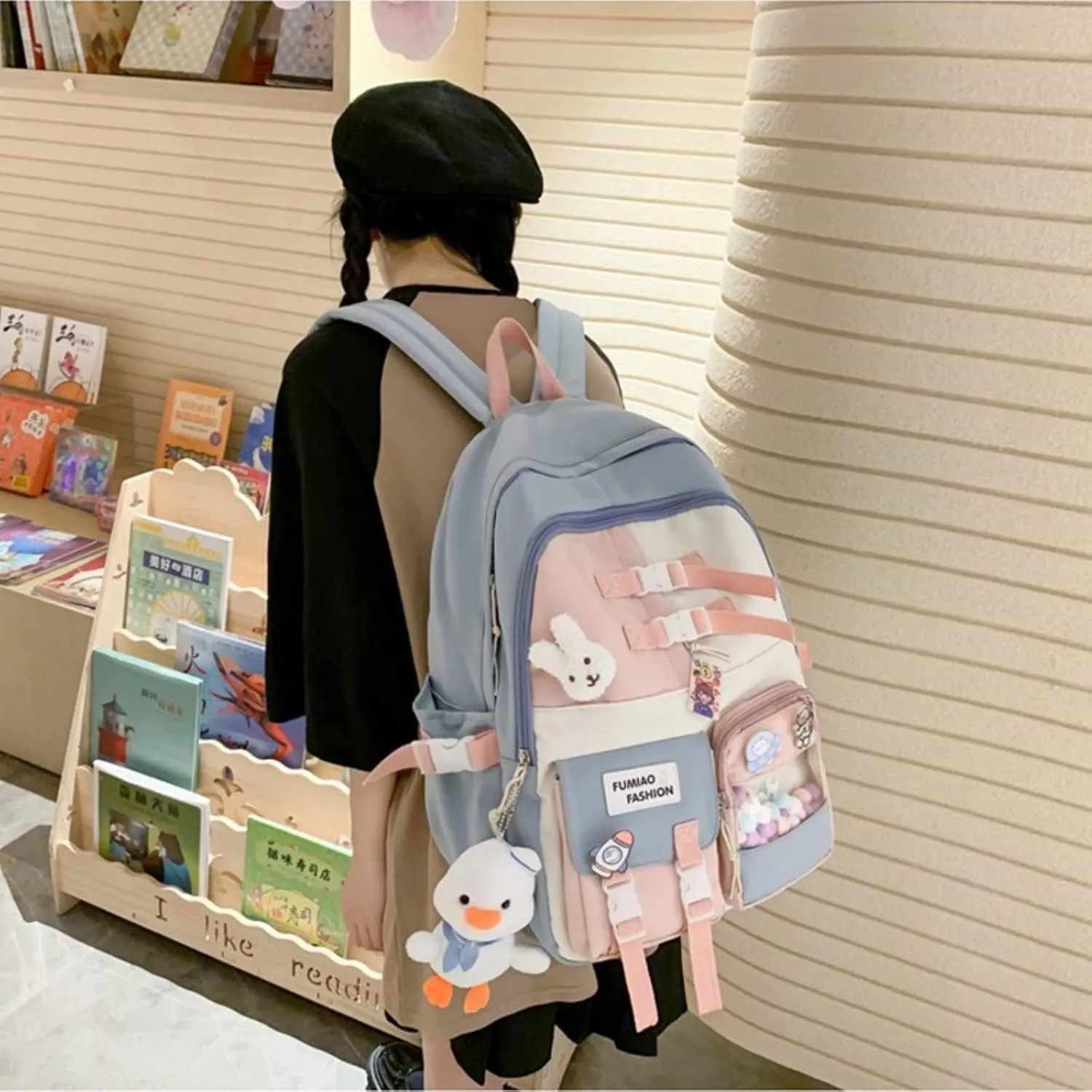 Cute Kawaii Backpack for Girl Boys, Back To School Gift Shoulder Bags Backpack Aesthetic Laptop Schoolbag for Teens(Blue)