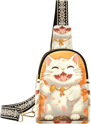 Cute Lucky Cat Sling Bag for Women Fanny Packs for Women Small Leather Fanny Pack Crossbody Bags Fashion Waist Packs Chest Bag for Travel 21340009