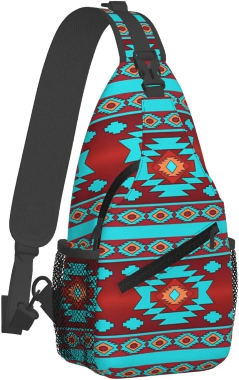 Cute Native American Sling Backpack, Multipurpose Crossbody Shoulder Bag Indian Chest Bag Travel Hiking Daypack
