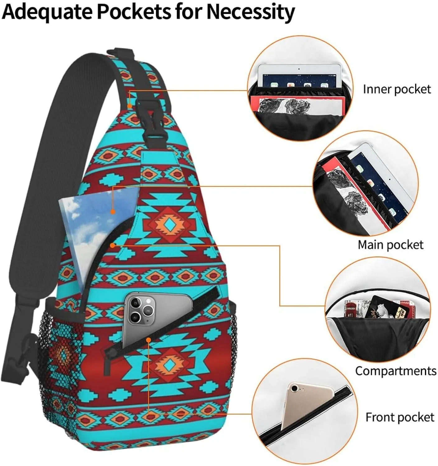 Cute Native American Sling Backpack, Multipurpose Crossbody Shoulder Bag Indian Chest Bag Travel Hiking Daypack