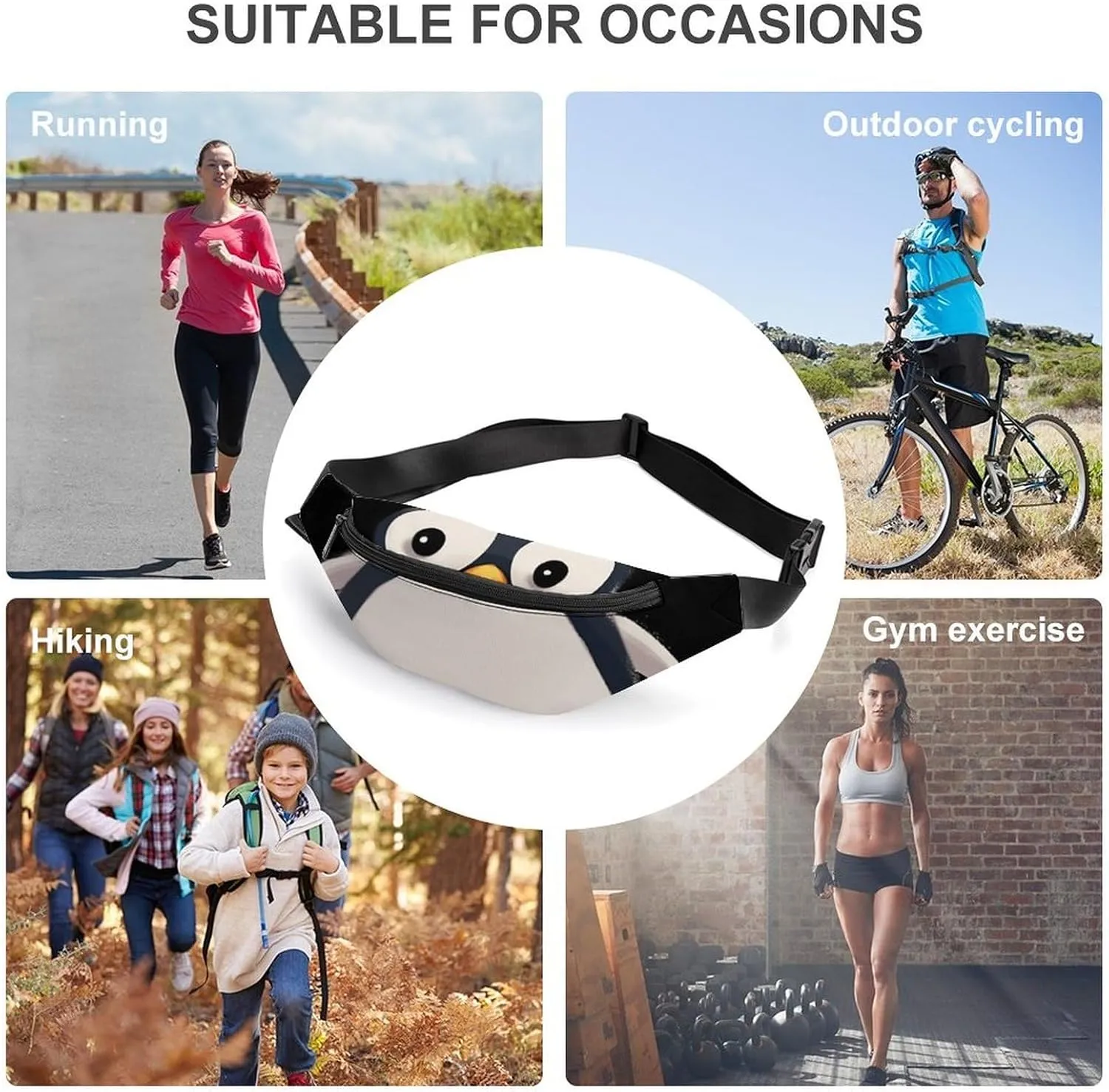 Cute Penguin Fanny Pack for Women Men Waist Bag Waterproof Belt Bag with Adjustable Strap