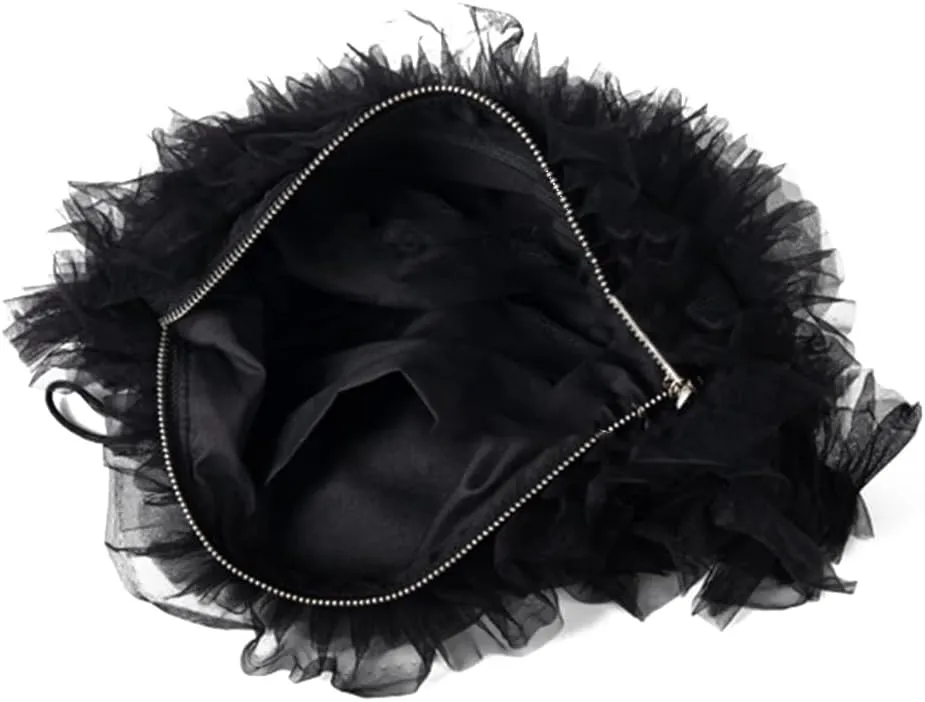 Cute Pleated Tulle Crescent Bag for Women Fashion Hobo Purse with Drawstring Strap Beach Shopping Shoulder Bags