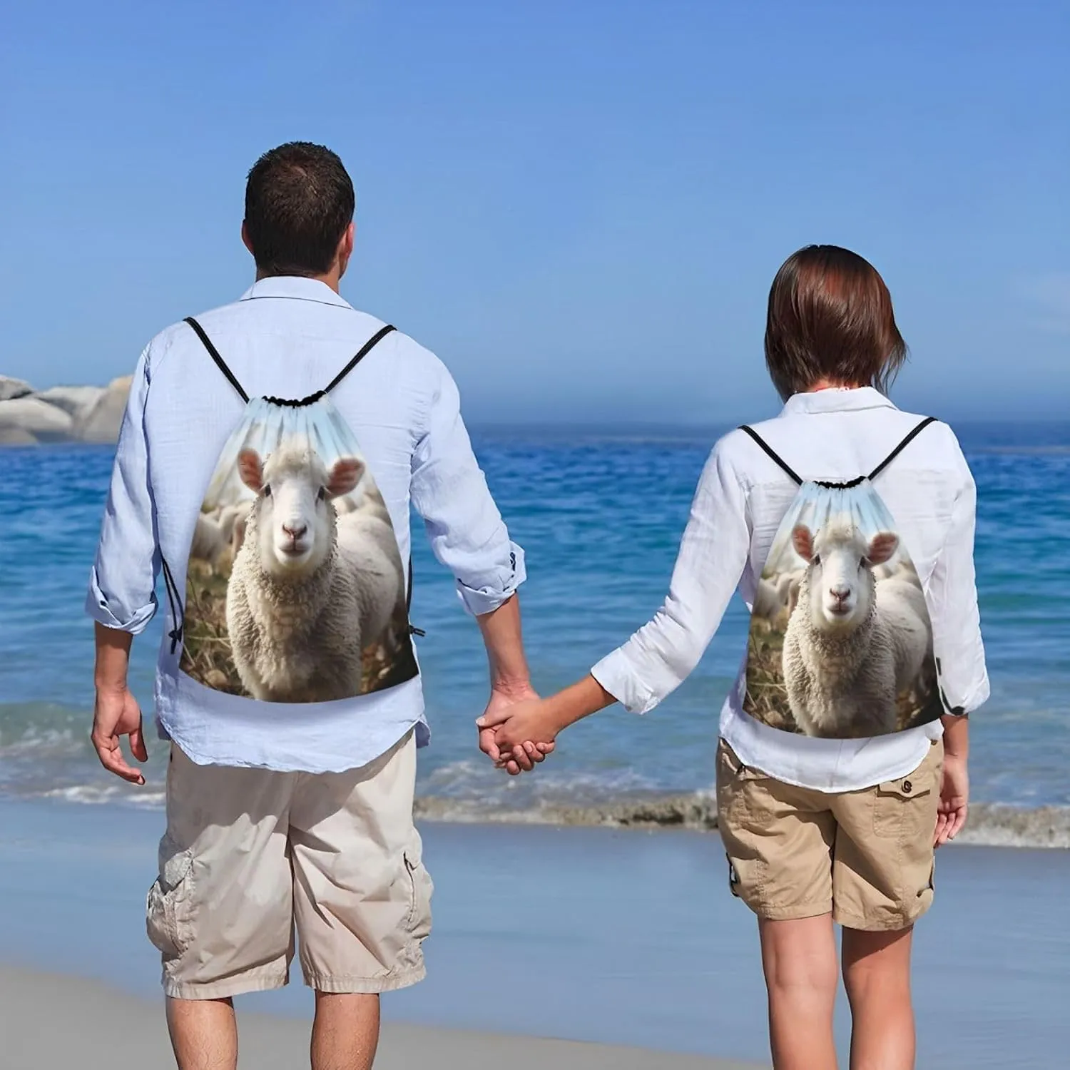 Cute Sheep Lamb Drawstring Backpack for Men Women Sports Sackpack Waterproof Gym Sack Draw String Cinch Bags Small