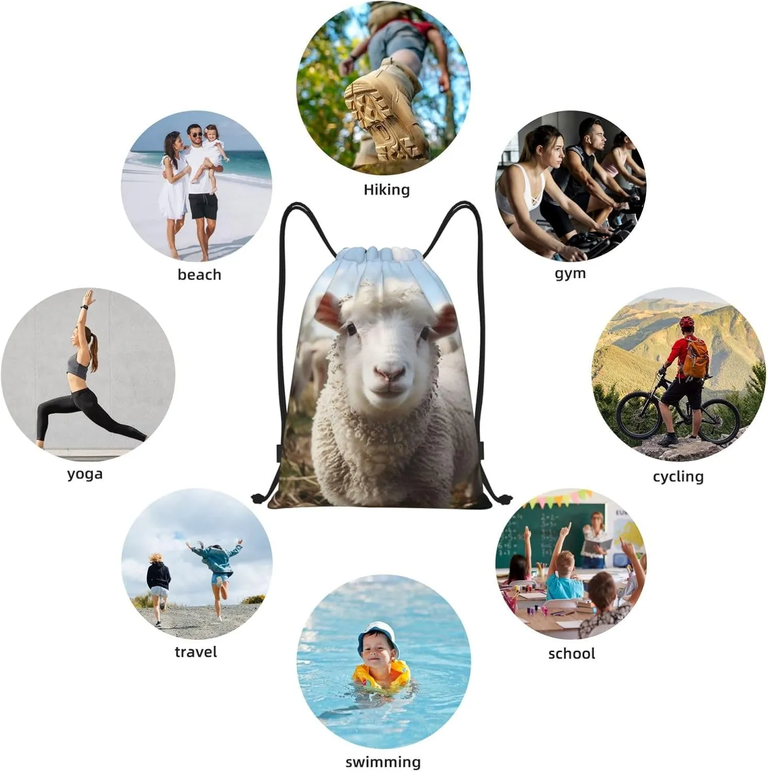 Cute Sheep Lamb Drawstring Backpack for Men Women Sports Sackpack Waterproof Gym Sack Draw String Cinch Bags Small