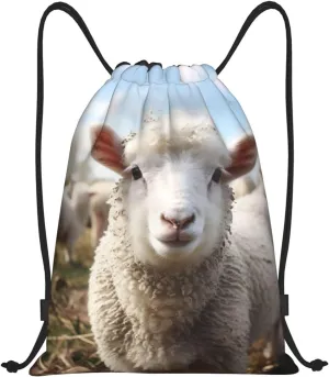 Cute Sheep Lamb Drawstring Backpack for Men Women Sports Sackpack Waterproof Gym Sack Draw String Cinch Bags Small