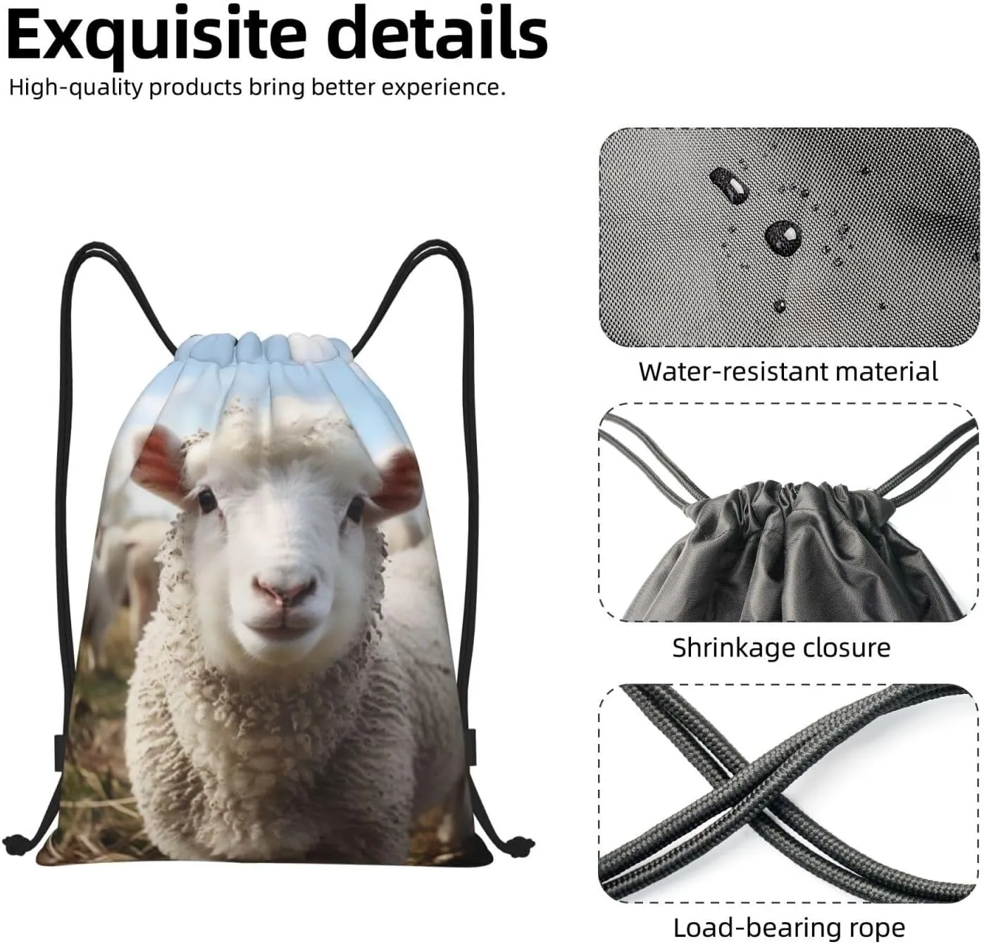 Cute Sheep Lamb Drawstring Backpack for Men Women Sports Sackpack Waterproof Gym Sack Draw String Cinch Bags Small