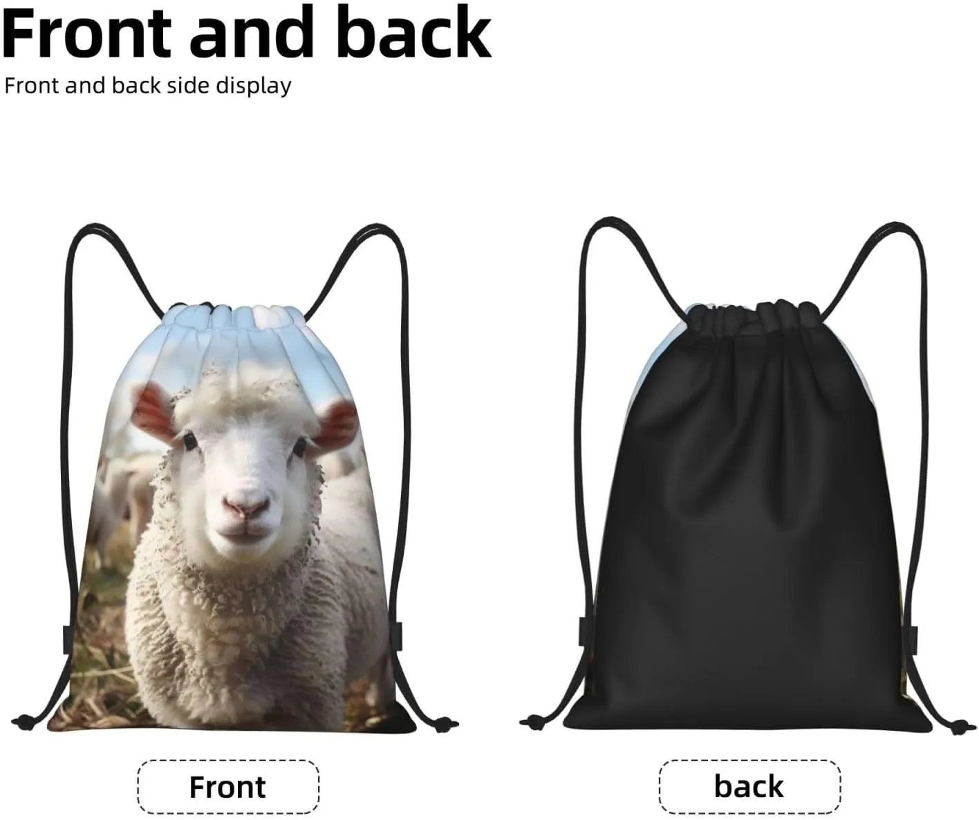 Cute Sheep Lamb Drawstring Backpack for Men Women Sports Sackpack Waterproof Gym Sack Draw String Cinch Bags Small