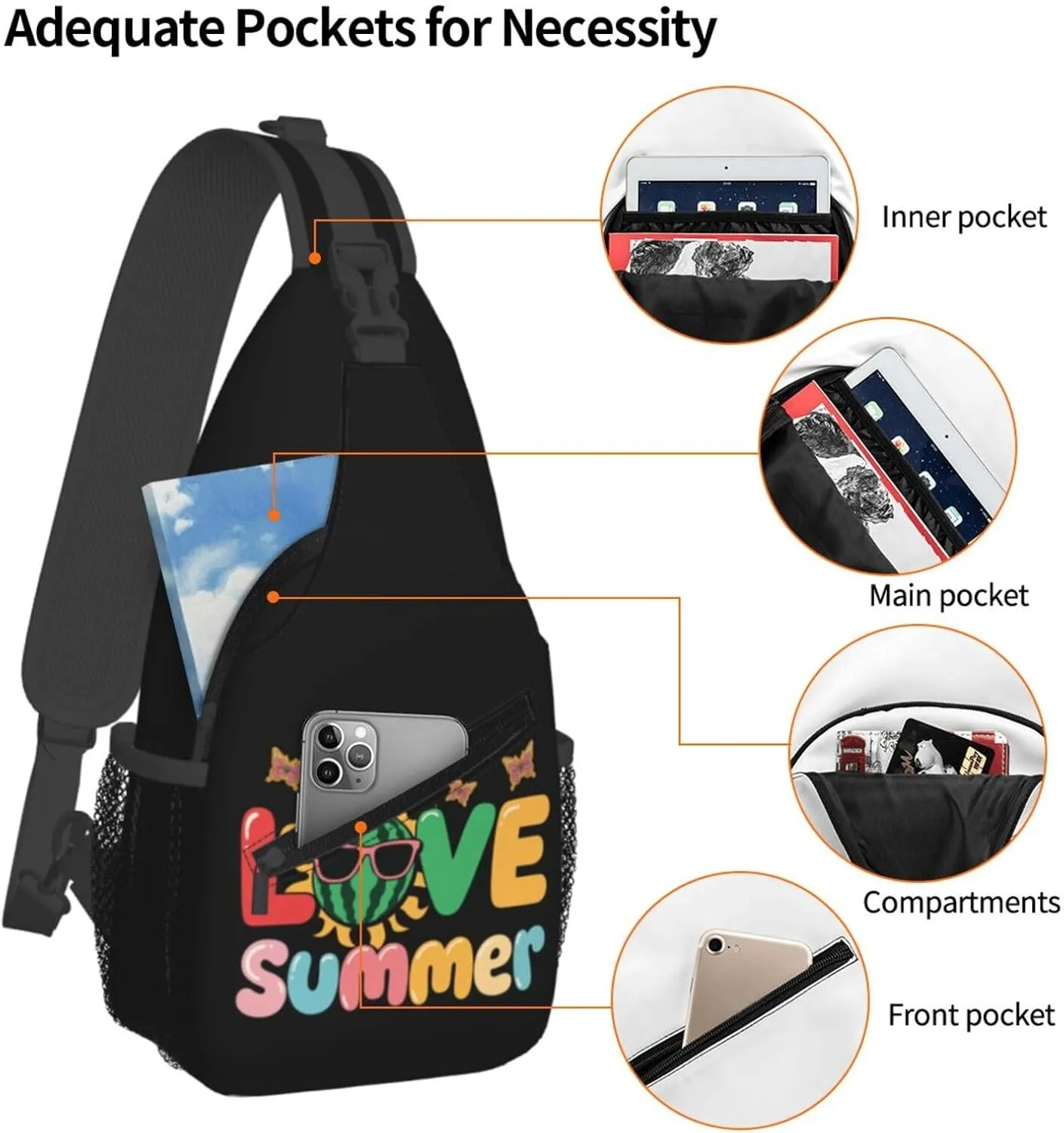 Cute Unicorns Crossbody Bag Adjustable Sling Bag Casual Chest Bags Travel Shoulder Backpack