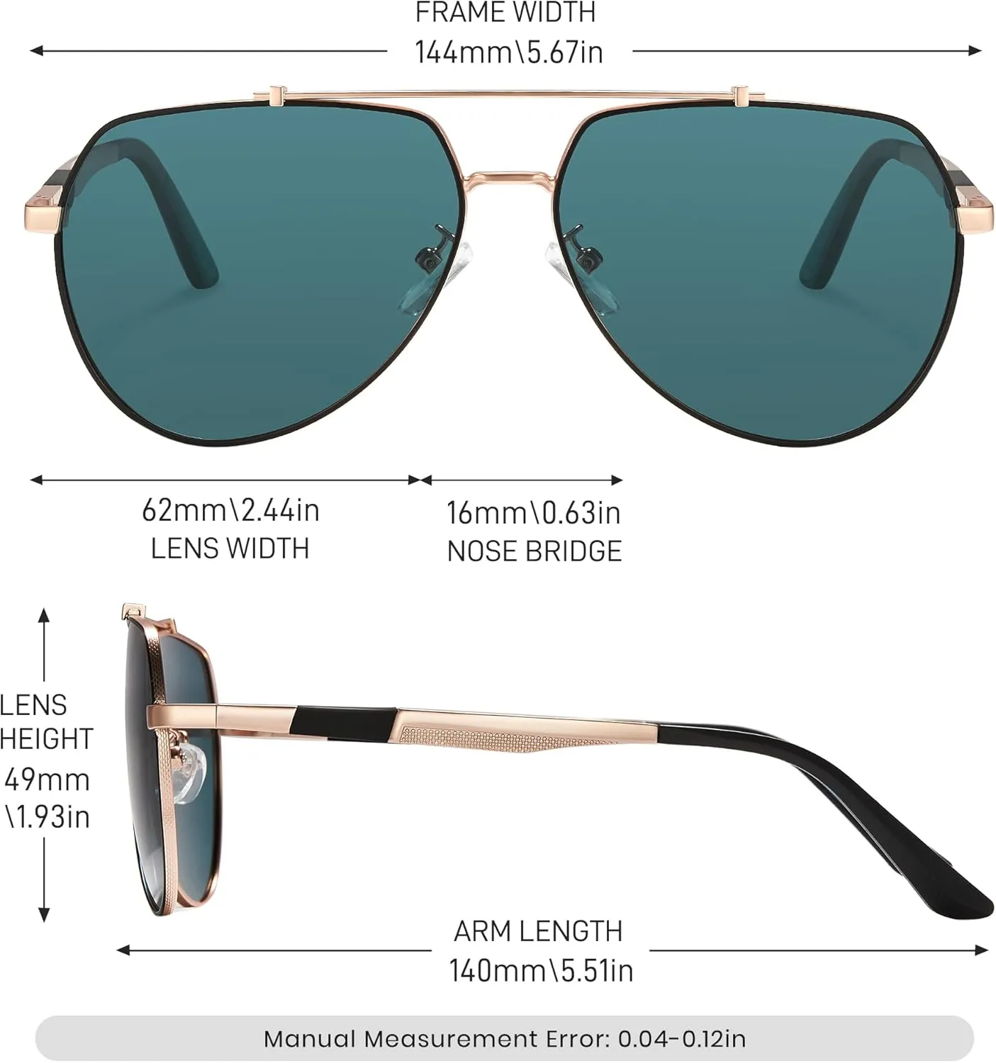 Cyxus Military Aviator Sunglasses for Men Trendy Pilot Shade Metal Frame Polarized Lens UV Protection for Outdoor