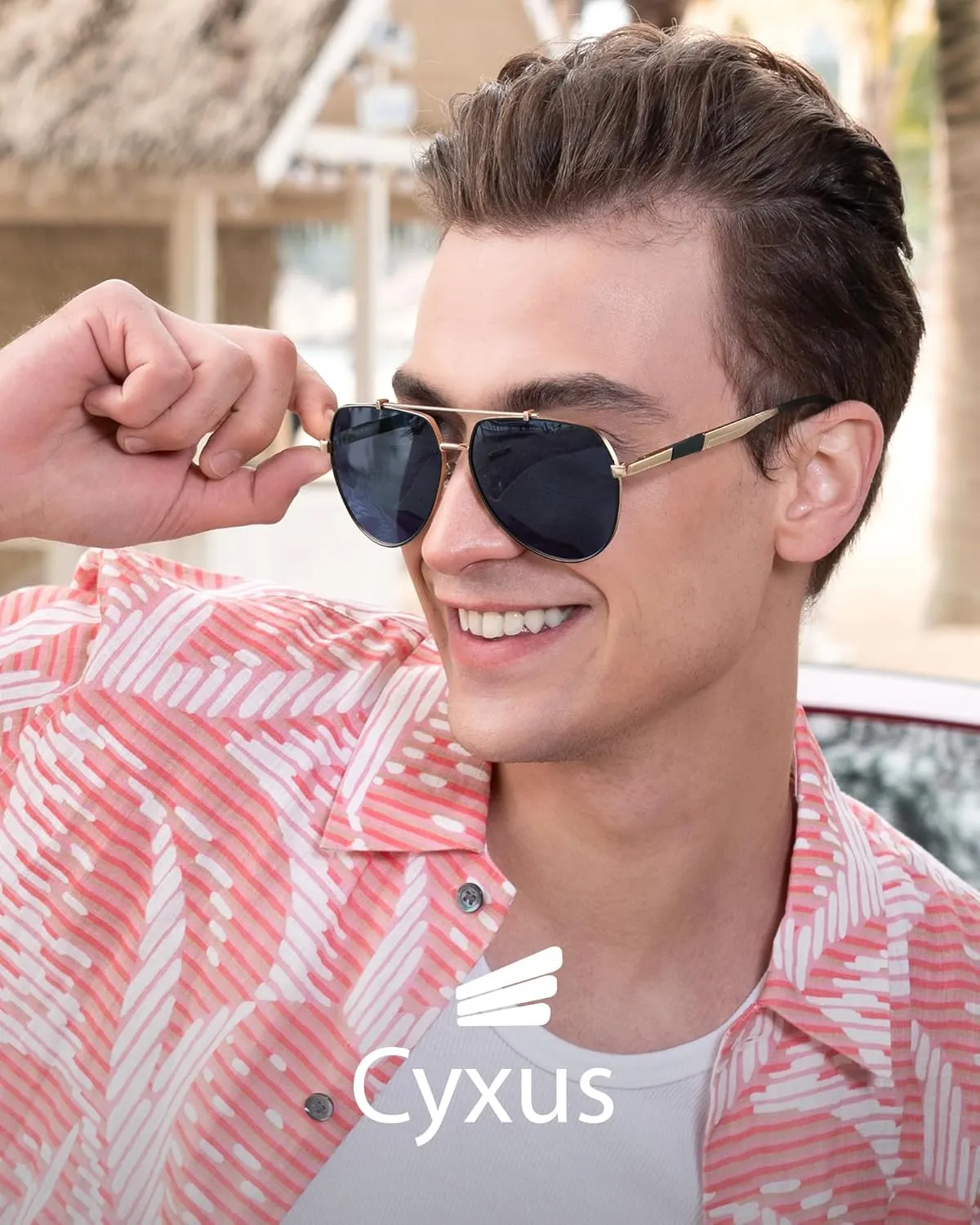 Cyxus Military Aviator Sunglasses for Men Trendy Pilot Shade Metal Frame Polarized Lens UV Protection for Outdoor