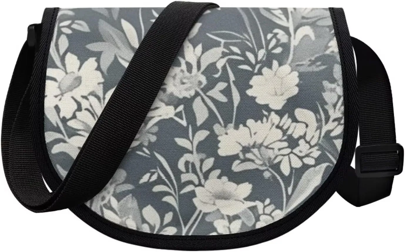 Dahlia Flower Women Cross Body Bag, Winter Forest Casual Shoulder Bag, Gothic Rose Satchel Messenger Bags with Strap