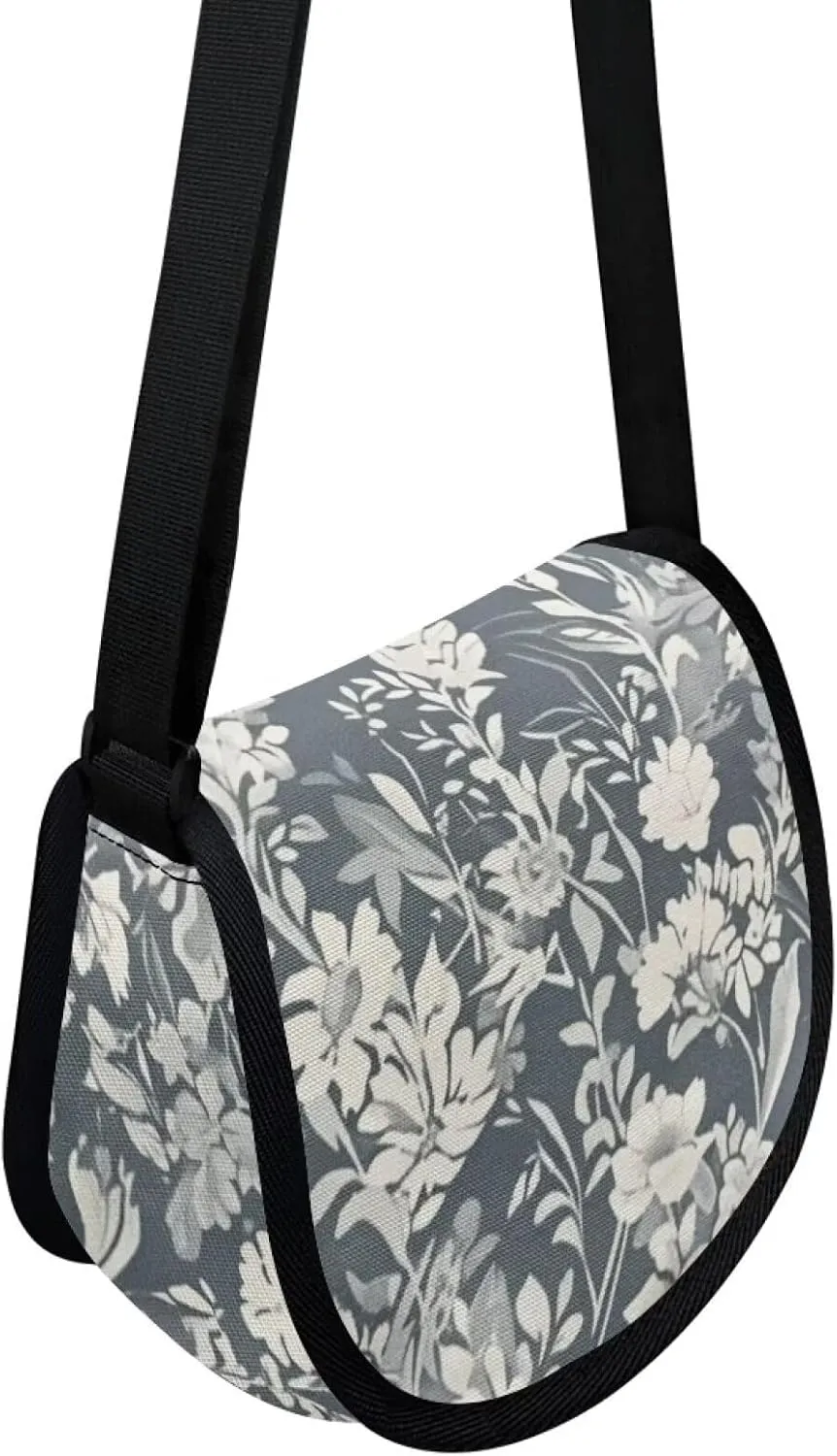 Dahlia Flower Women Cross Body Bag, Winter Forest Casual Shoulder Bag, Gothic Rose Satchel Messenger Bags with Strap