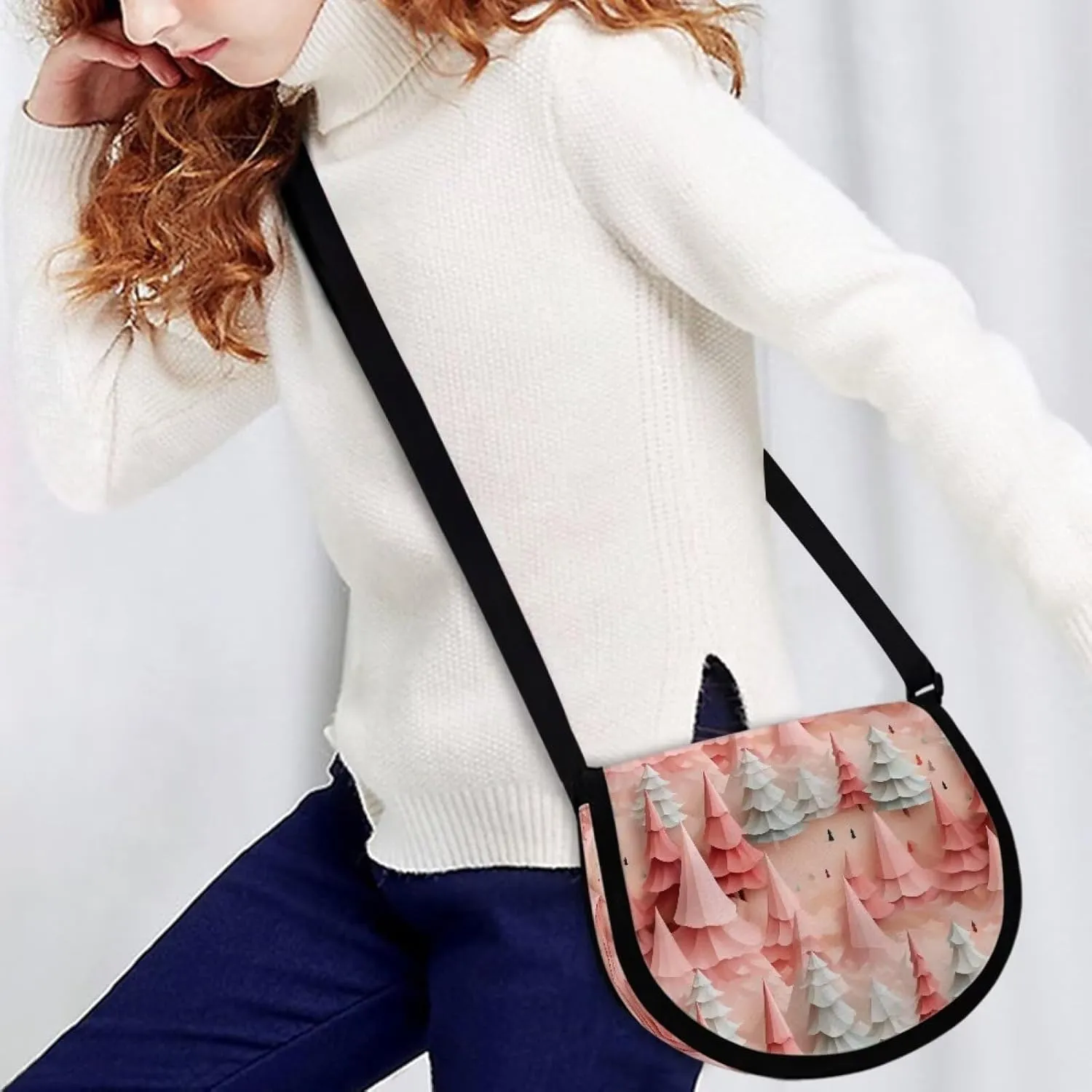 Dahlia Flower Women Cross Body Bag, Winter Forest Casual Shoulder Bag, Gothic Rose Satchel Messenger Bags with Strap