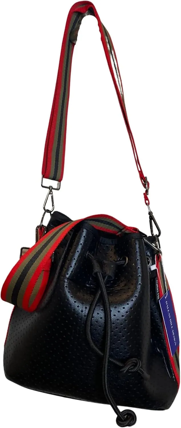 Dallas Hill Designs Crossbody Bucket Purse for Women | Neoprene Handbag | Drawstring Hobo Shoulder Bag | Plus Extra Pouch