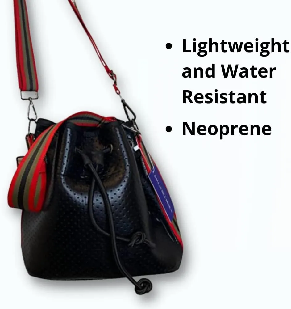 Dallas Hill Designs Crossbody Bucket Purse for Women | Neoprene Handbag | Drawstring Hobo Shoulder Bag | Plus Extra Pouch