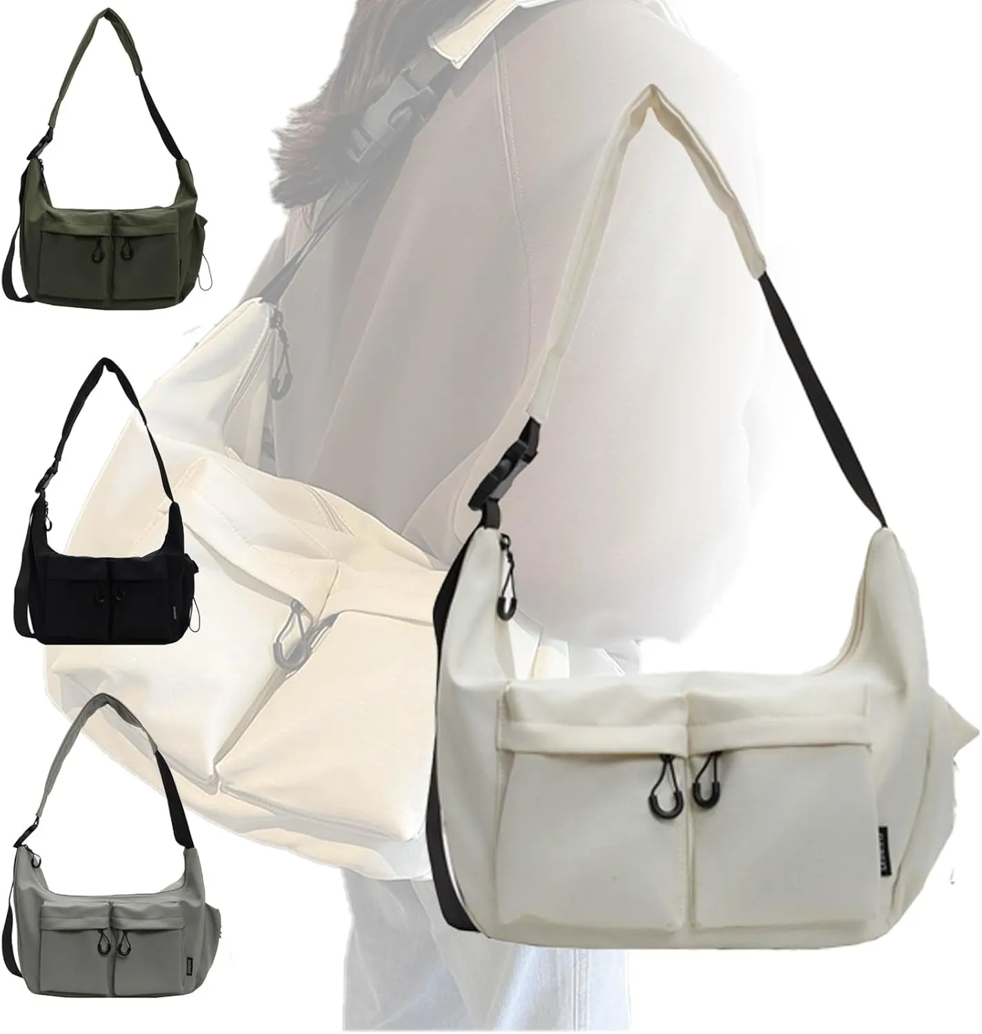 Dallaswind Large Capacity Messenger Canvas Bag，Multi Pocket，Water Resistant,Unisex Large Crossbody Bag Shoulder Purse
