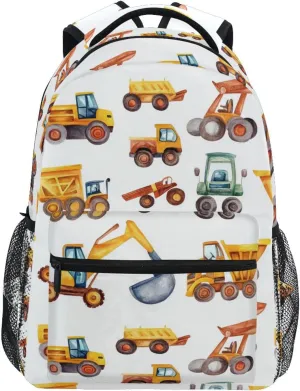 Day Backpack for Teenager Waterproof Vintage Daypacks with Chest Strap for Business Work College Travel Trip Construction Vehicles