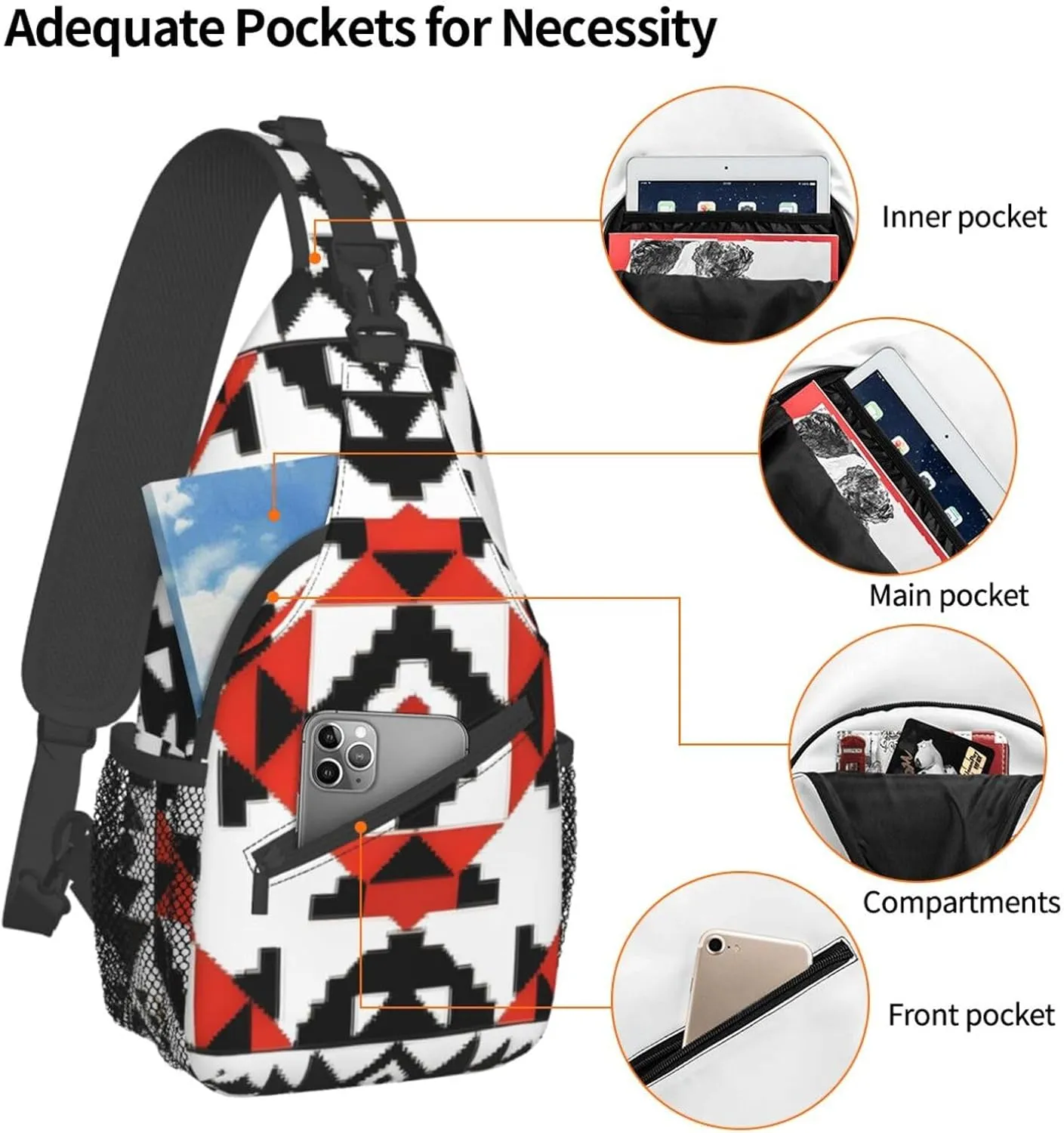 Decorative art Print Sling Backpack, Sling Bag, Crossbody Chest Bag Daypack, for Hiking Travel