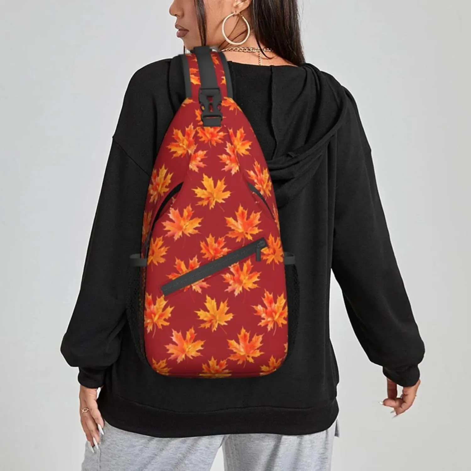 Deep Red Maple Leaves Autumn Sling Bag For Women Crossbody Shoulder Bag Casual Daypack Backpacks Men Chest Bag Gym Cycling Travel Hiking