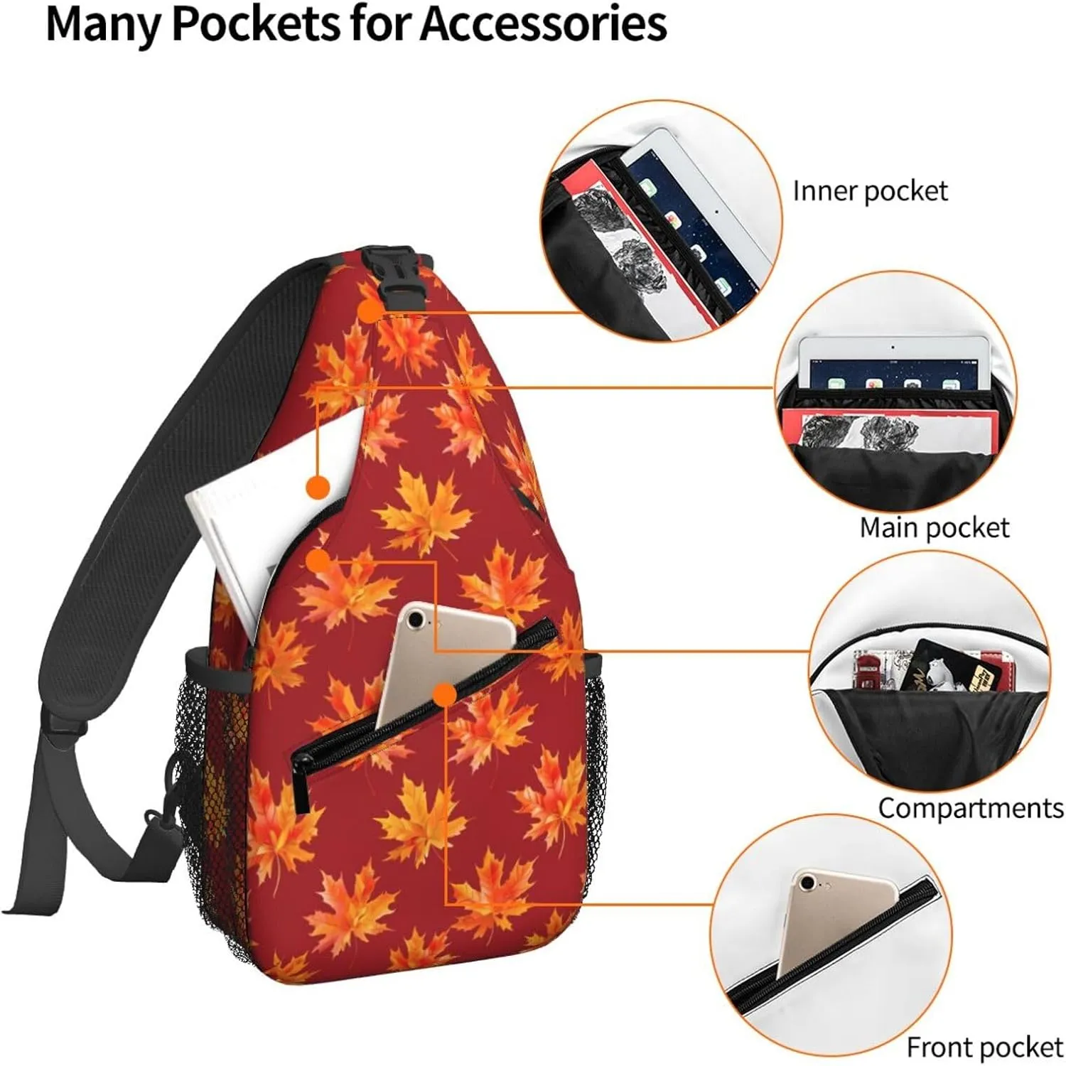 Deep Red Maple Leaves Autumn Sling Bag For Women Crossbody Shoulder Bag Casual Daypack Backpacks Men Chest Bag Gym Cycling Travel Hiking