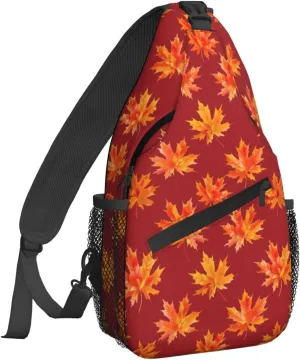 Deep Red Maple Leaves Autumn Sling Bag For Women Crossbody Shoulder Bag Casual Daypack Backpacks Men Chest Bag Gym Cycling Travel Hiking