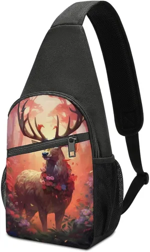 Deer Crossbody Sling Backpack Adjustable Straps Chest Bag for Hiking Traveling Outdoors