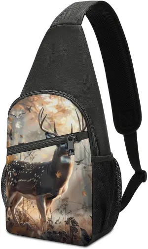 Deer Hunting Deer in The Forests Sling Bag Travel Daypack Crossbody Shoulder Backpack for Hiking Cycling