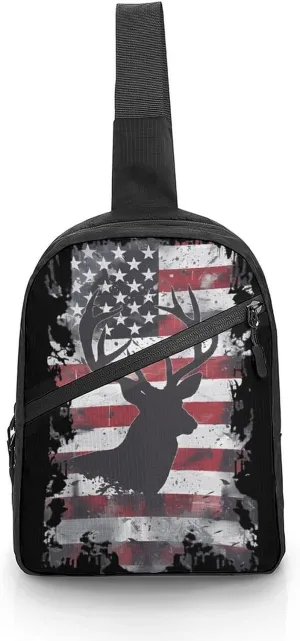 Deer Hunting U.S. Flag Foldable Crossbody Sling Bags Shoulder Backpack Chest DayPack Handbag