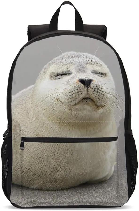 Delerain Seal Pup 3 Pcs Backpack Set for Kids Back to School Bookbag with Lunch Box and Pencil Case Durable Lightweight Travel for Teens Students Boys Girls