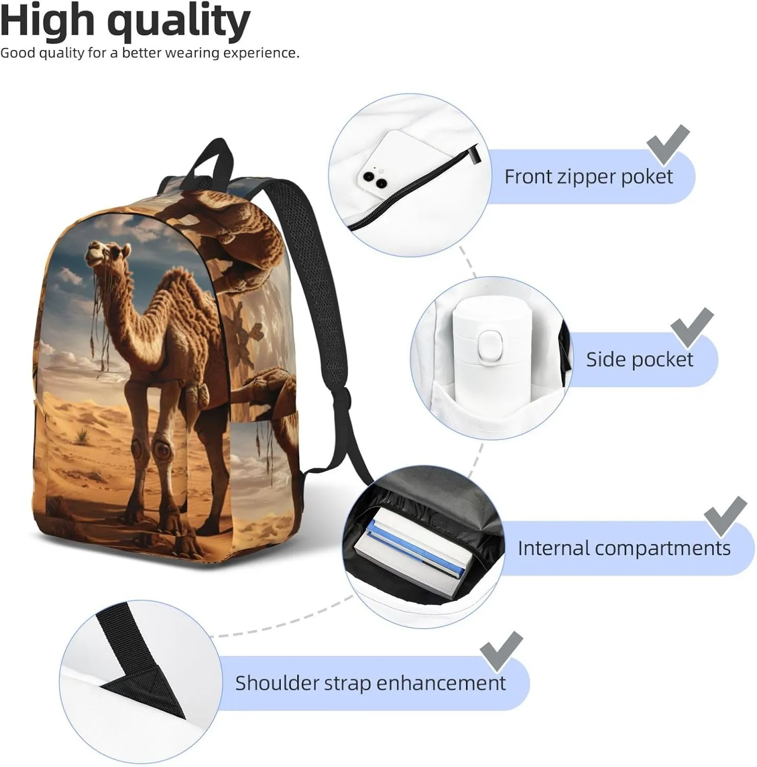 Desert Sand Camel print Backpack Travel Backpacks for Women Men College Backpack Computer Bag for Travel