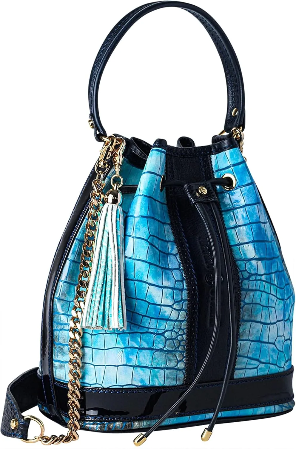 Designer Bucket Purse Tote Bag Maldives Blue Croc Leather Tote Italian Designer Handbag
