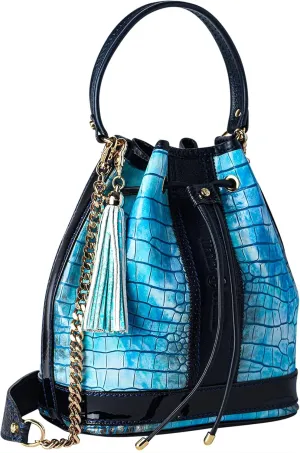 Designer Bucket Purse Tote Bag Maldives Blue Croc Leather Tote Italian Designer Handbag