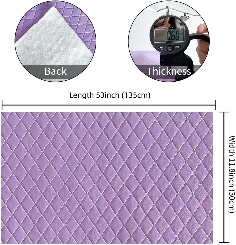 Diamond Quilted Pattern Artificial Faux Leather 11.8x53inch (30x135cm) Super Soft Craft Supplies Synthetic Leather DIY Hair Bows, Handbags and Craft Supplies (Violet)