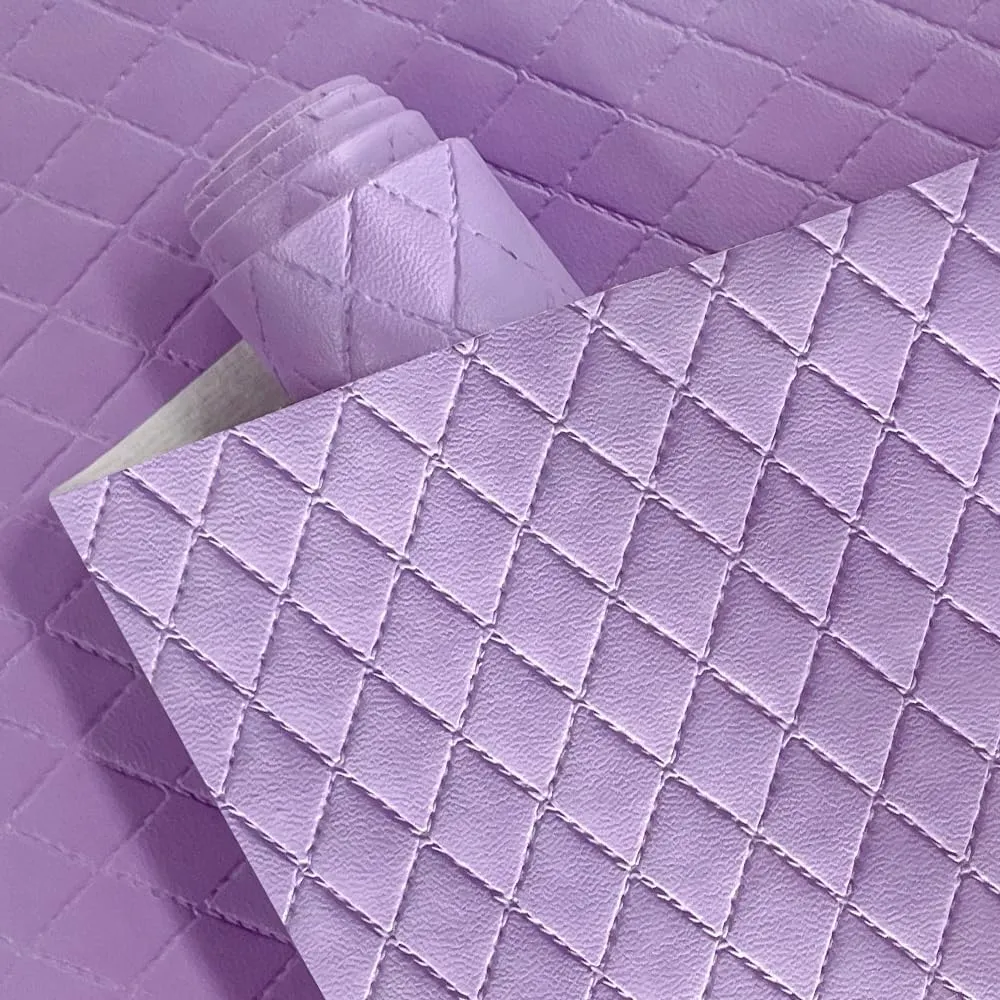 Diamond Quilted Pattern Artificial Faux Leather 11.8x53inch (30x135cm) Super Soft Craft Supplies Synthetic Leather DIY Hair Bows, Handbags and Craft Supplies (Violet)