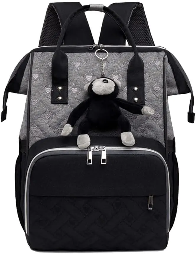 Diaper Backpack Large Diaper Bag Portable Nappy Bag Travel Baby Bag With USB Charging Port (Black1)