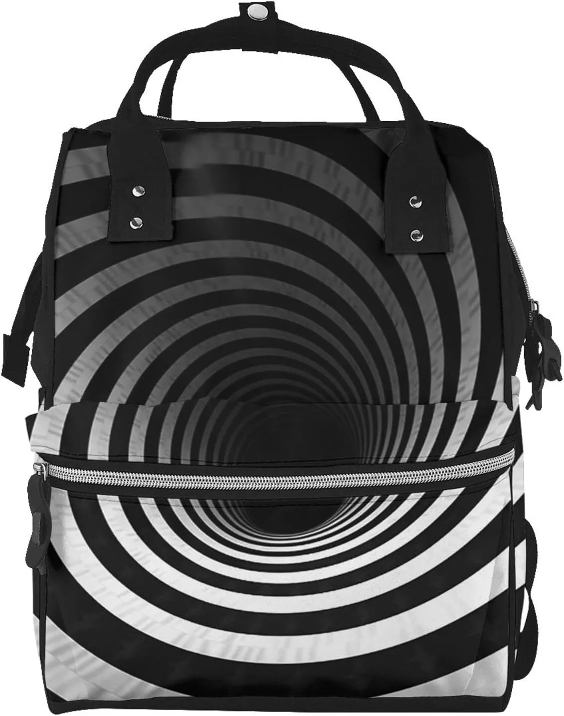 Diaper Bag Backpack for Women Large Capacity Nappy Bag Mummy Backpacks Black and white spiral tunnel Casual Daypack